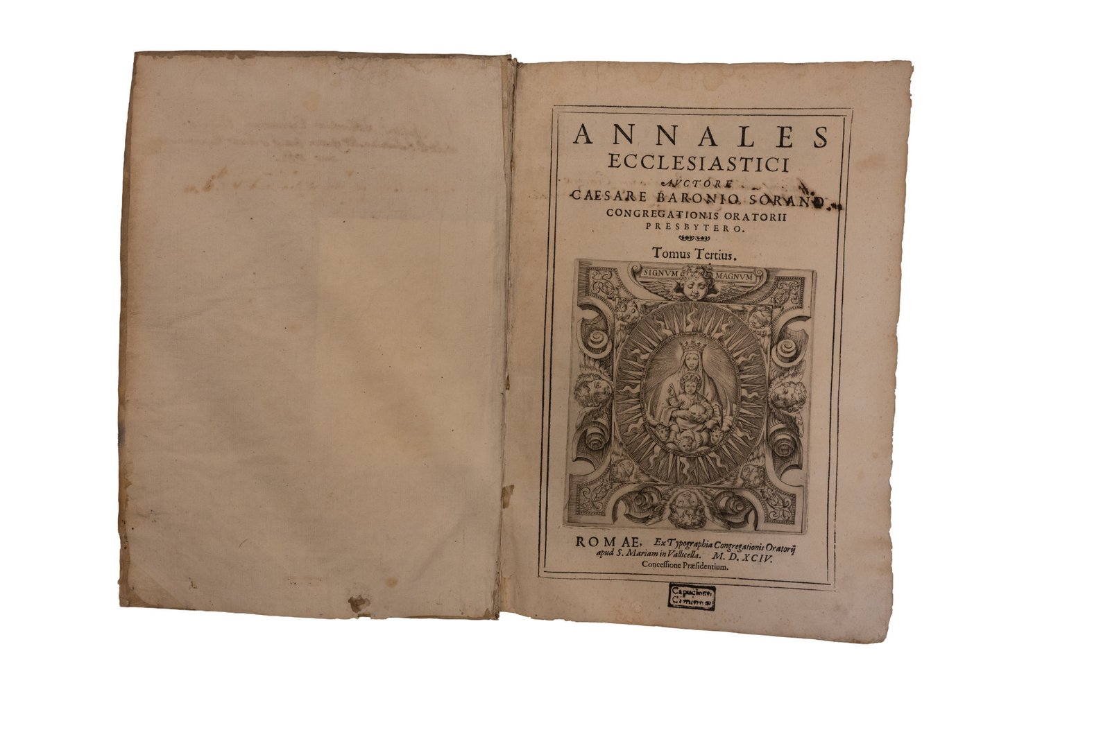 Annales Ecclesiastici di Caesare Baronio, Tomus Tertius — frontespizio, Roma 1594