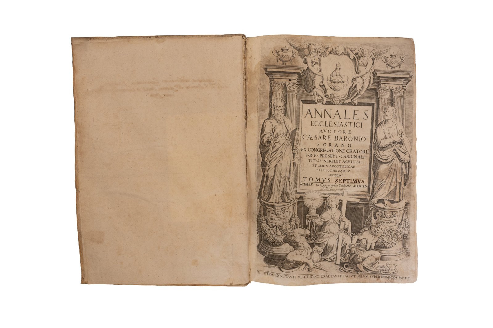 Annales Ecclesiastici di Baronio, Tomus Septimus — frontespizio inciso con figure allegoriche, Roma 1601