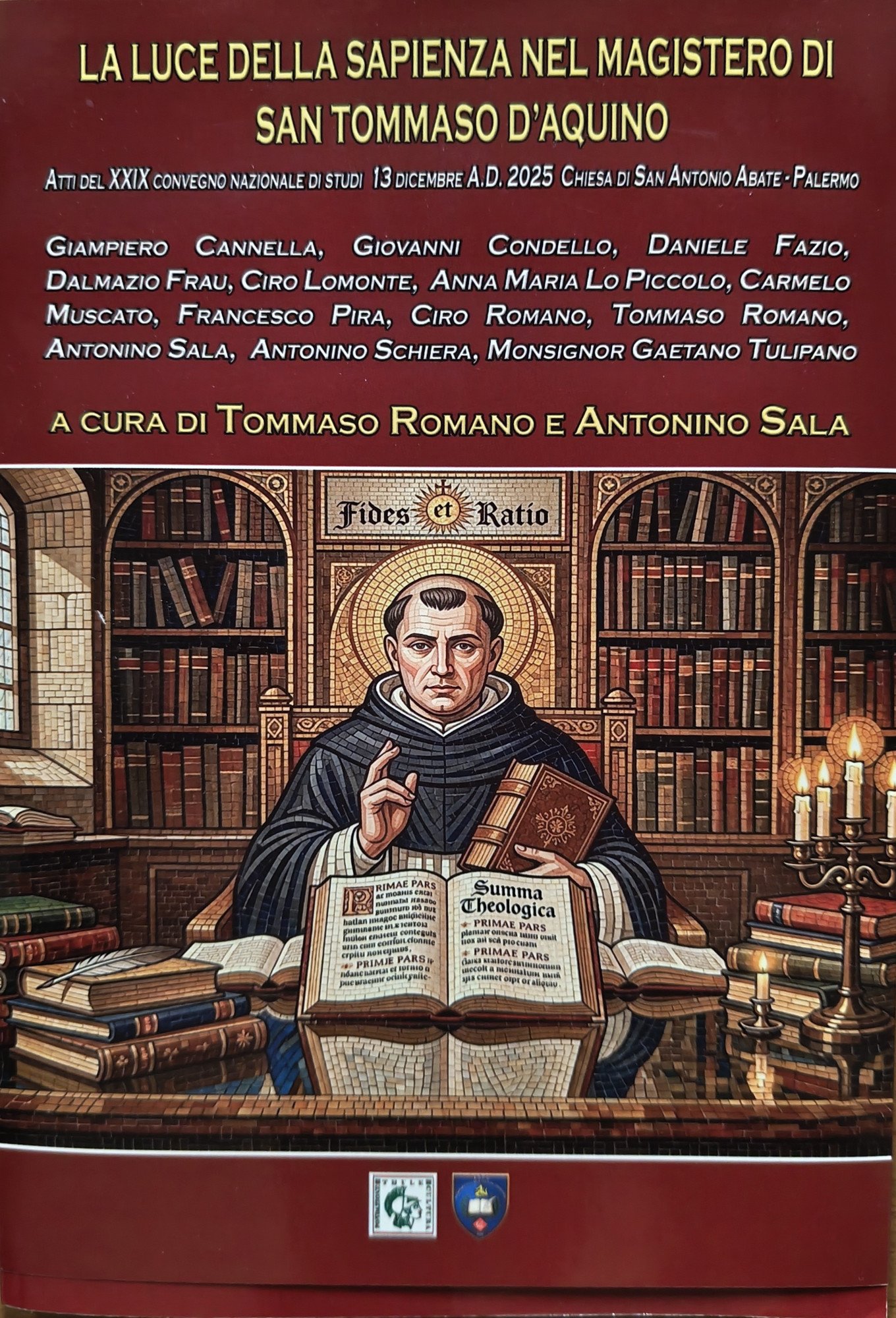 Copertina del volume «La luce della sapienza nel magistero di San Tommaso d'Aquino», a cura di Tommaso Romano e Antonino Sala, Fondazione Thule Cultura