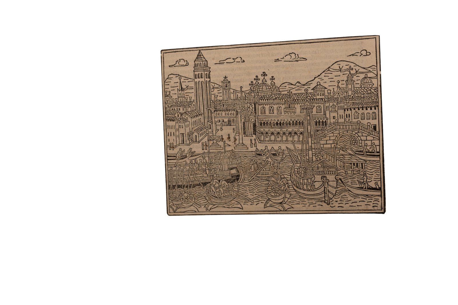 Xilografia di Venezia — Piazza San Marco con gondolieri
