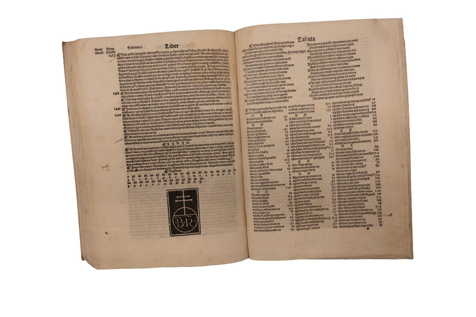 Tabula finale — indice con marca tipografica dell'editore