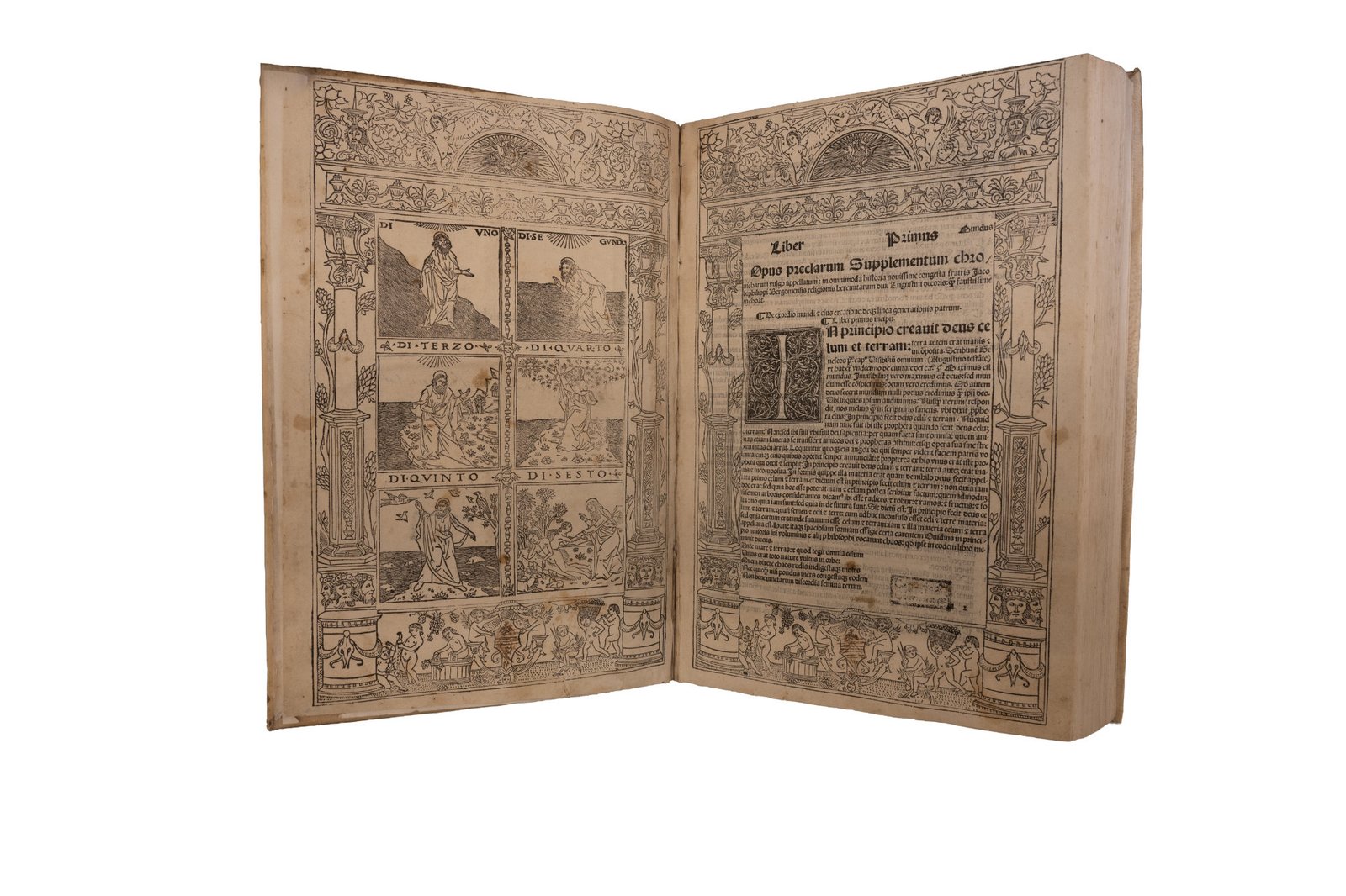 Frontispiece del Liber Primus — veduta frontale della xilografia ornata