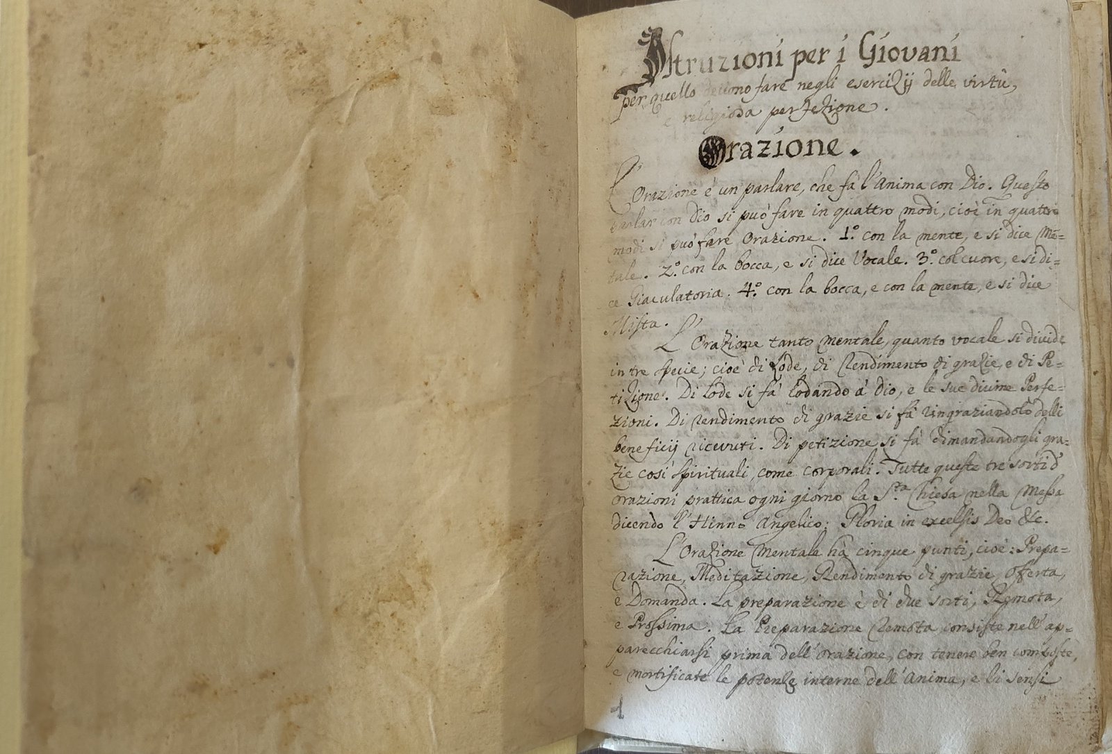 Istruzioni per i giovani — frontespizio del manoscritto cappuccino