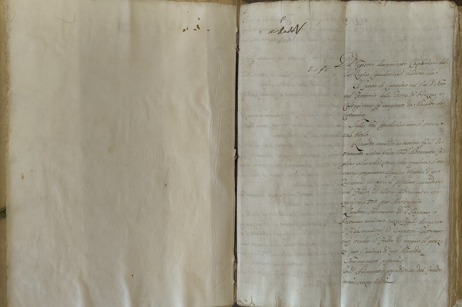 Compendio cronologico del feudo di Cutumino — pagina di apertura