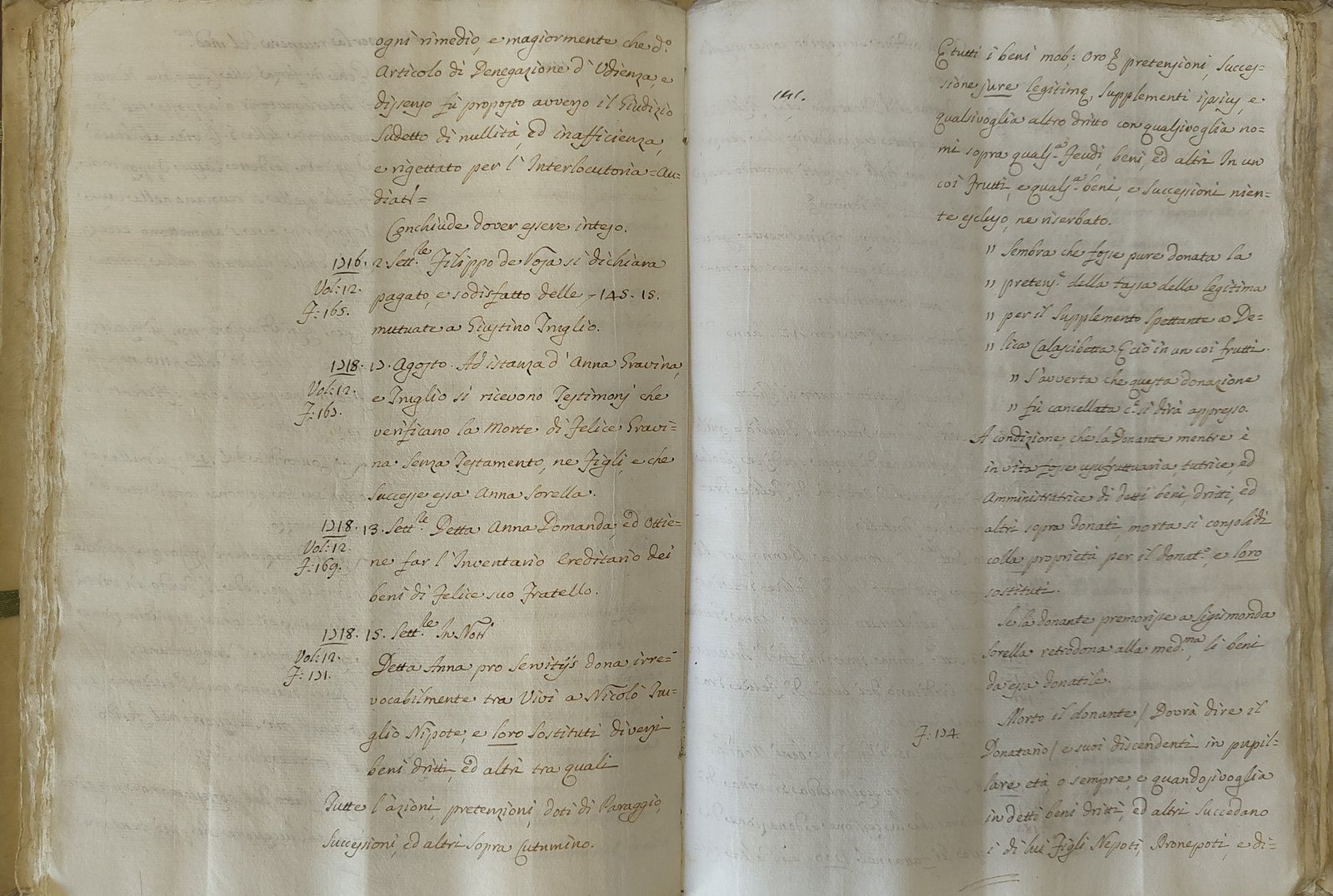 Compendio cronologico di Cutumino — donazioni e successioni, c. 141