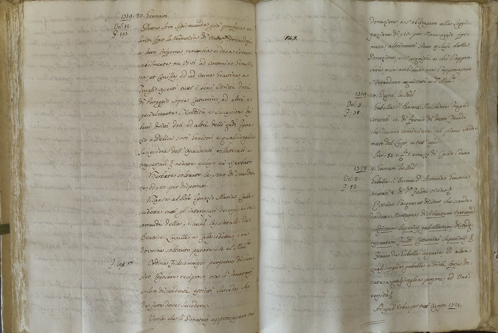 Compendio cronologico di Cutumino — vendite e gabelle, c. 143